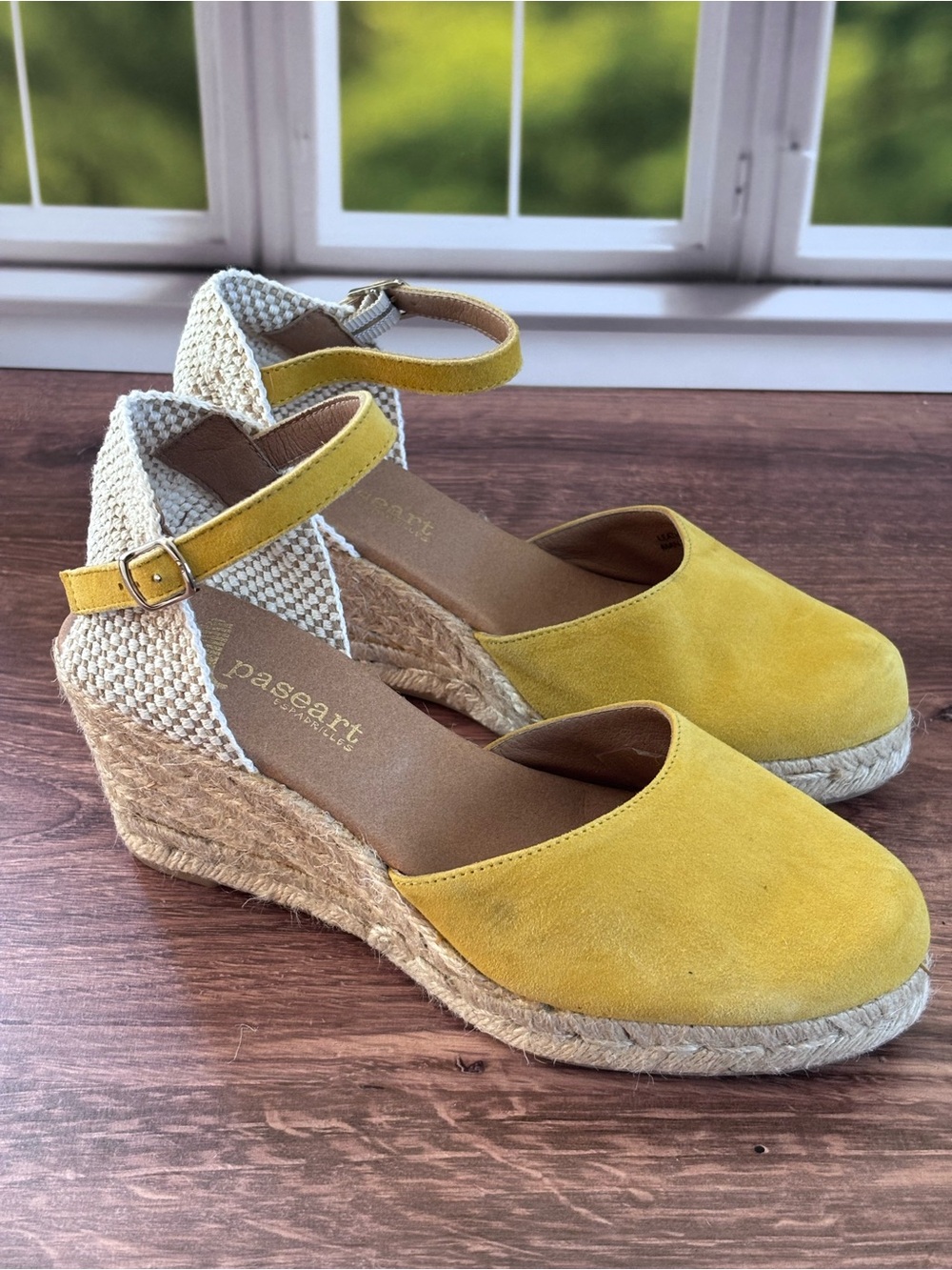 Paseart Spain Yellow Suede Espadrille Wedge Sandals Ankle Strap size 38 - Picture 2 of 12